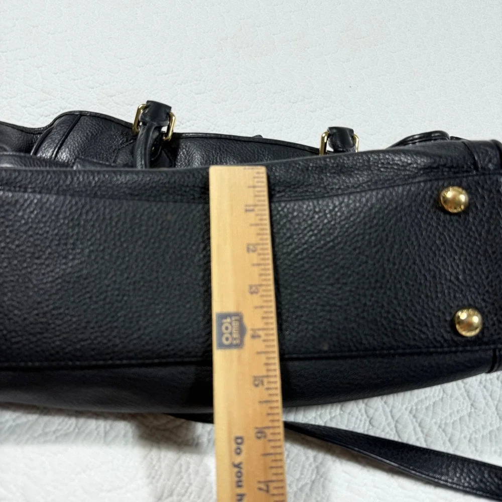 Michael Kors Satchel Handbag Bedford Womens Black Pebbled Leather Gold Logo GUC